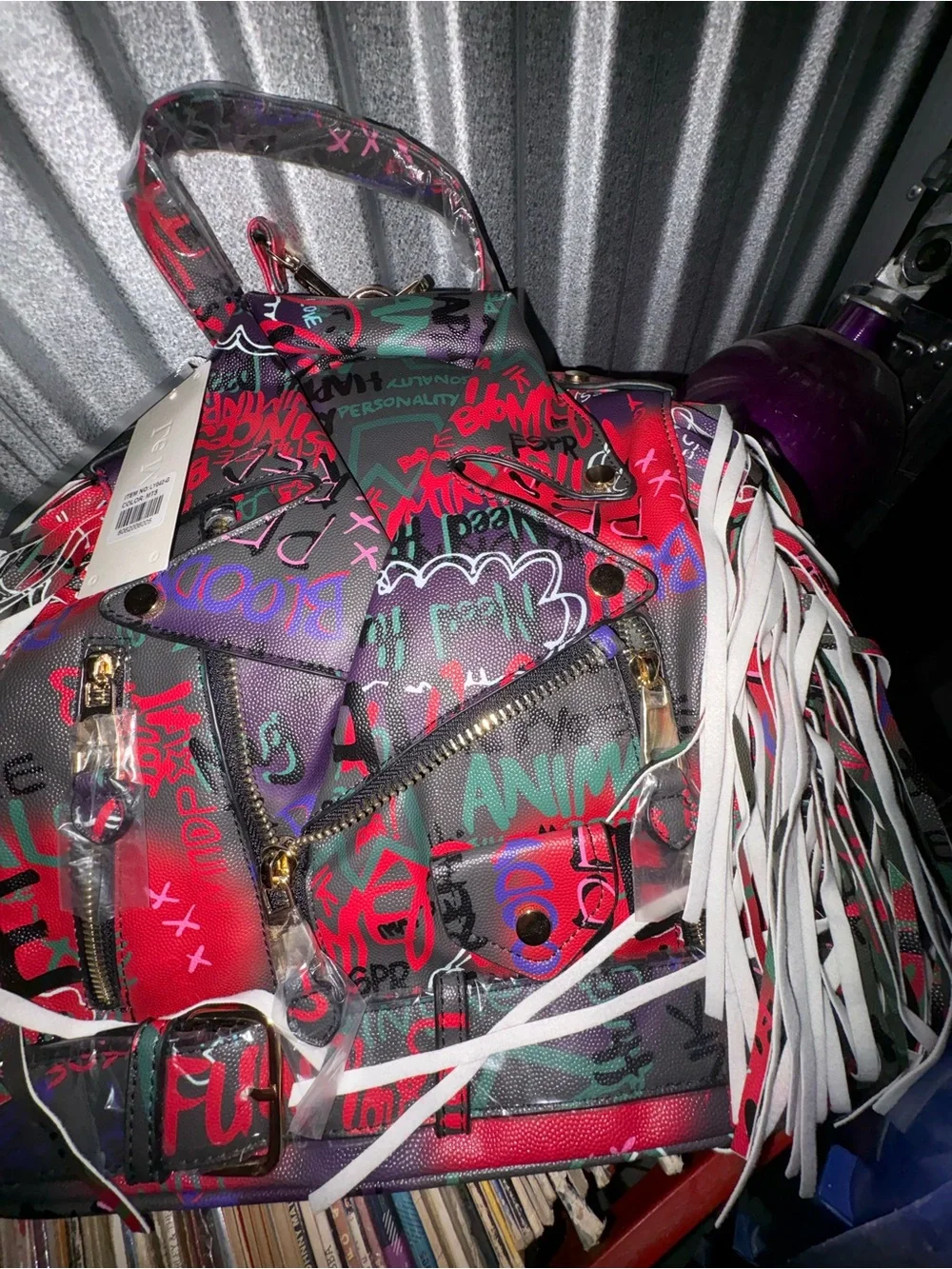 SOLD……Le Miel Red Graffiti Fringe Laptop Tote